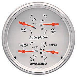 Auto Meter Artic White Series 5" Short Sweep Quad Gauge - Oil Press. / Water Temp. / Volt / Fuel Level